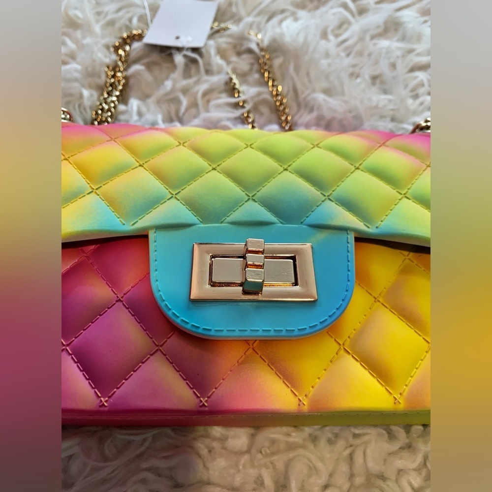 New Rainbow ๐ Quilted Jelly Purse Chain Handbag - Picture 6 of 6